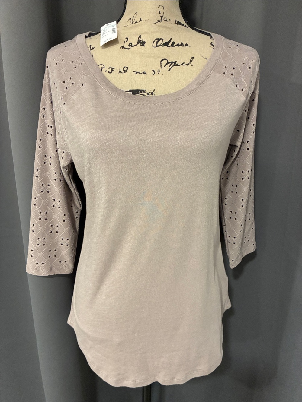 Maurices Scoop Neck Eyelet Sleeve Top - Taupe